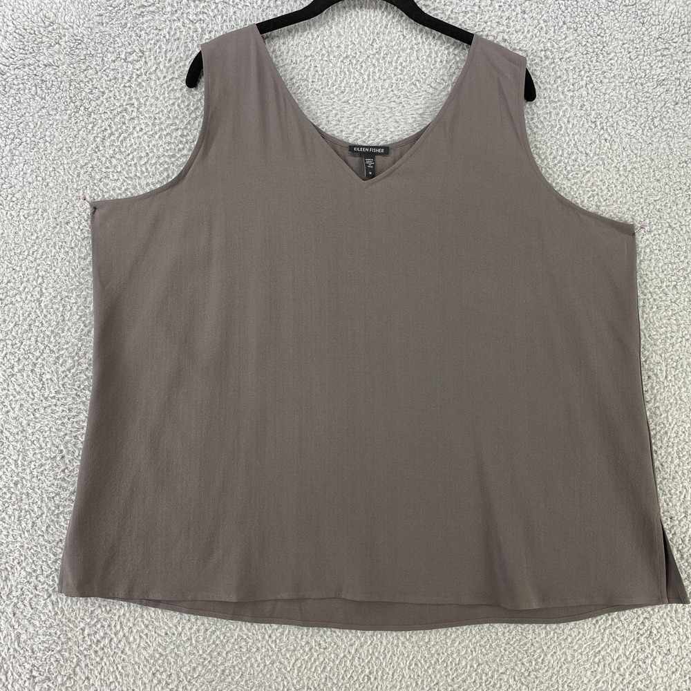 Eileen Fisher Tank Top Womens 2X Brown 100% Silk V Neck Shell Basic Layering